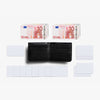 Black wallet with Euro banknotes and cards on a white background