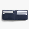 Navy blue wallet with card slots on a white background