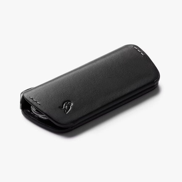 Black leather wallet with a brand logo on a white background