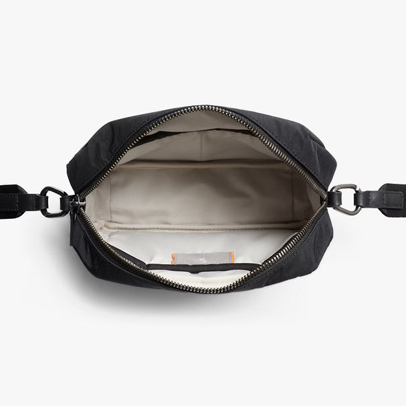 Black bag with a zipper on a white background