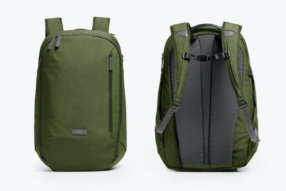 Green backpack shown from front and back on a white background