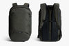 Two views of a olive green backpack on a white background