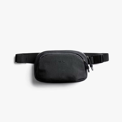 Black waist bag on a white background