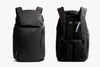 Black backpack shown from front and side views on a white background