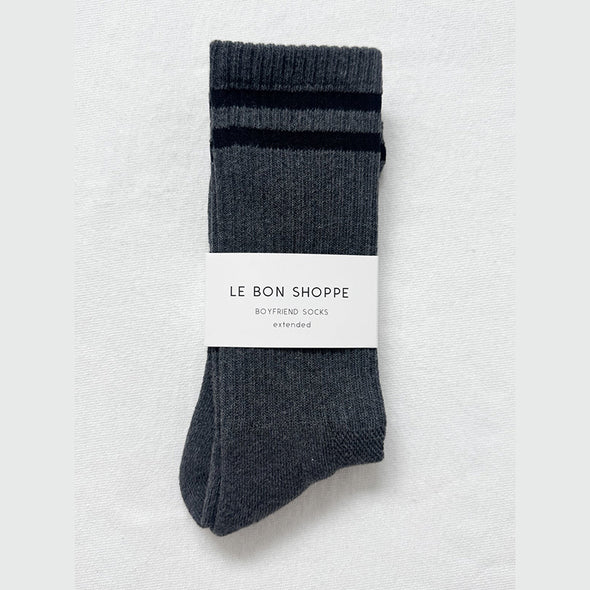Gray sock with a black band on a white background, featuring 'Le Bon Shoppe' label.
