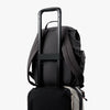 Black backpack with a suitcase on a white background