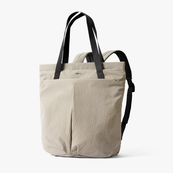 Ash Bellroy tote bag with black straps on a white background