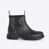 Black rubber Bobbi boot with a brand label on a white background