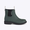 Forrest Green rubber Bobbi boot with a black sole on a white background