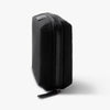 Black zippered pouch on a white background