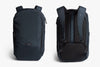 Navy backpack shown from front and back on a white background