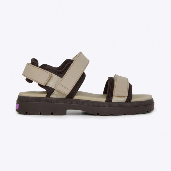 Beige and brown sandal on a white background