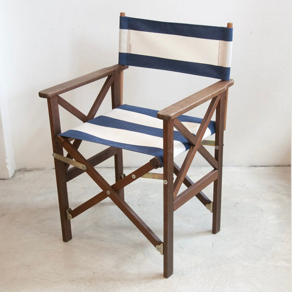 Directors Chair (Hardwood) - Sunbrella Block Stripe - Navy/White