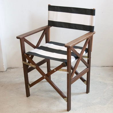 Directors Chair (Hardwood) - Sunbrella Block Stripe - Black/White
