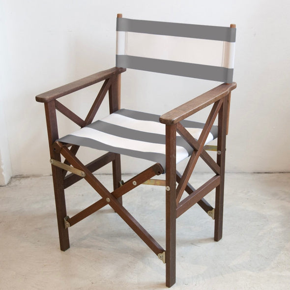 Directors Chair (Hardwood) - Sunbrella Block Stripe - Light Grey/White