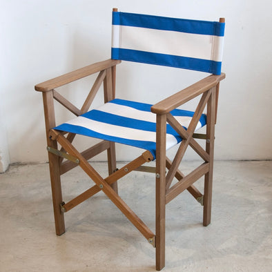 Directors Chair (Teak) - Sunbrella Block Stripe - Royal Blue/White