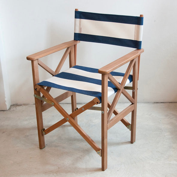 Directors Chair (Teak) - Sunbrella Block Stripe - Navy/White