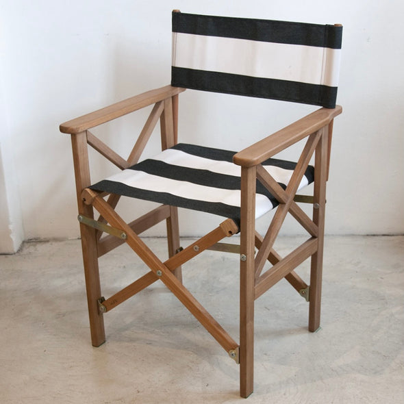 Directors Chair (Teak) - Sunbrella Block Stripe - Black/White